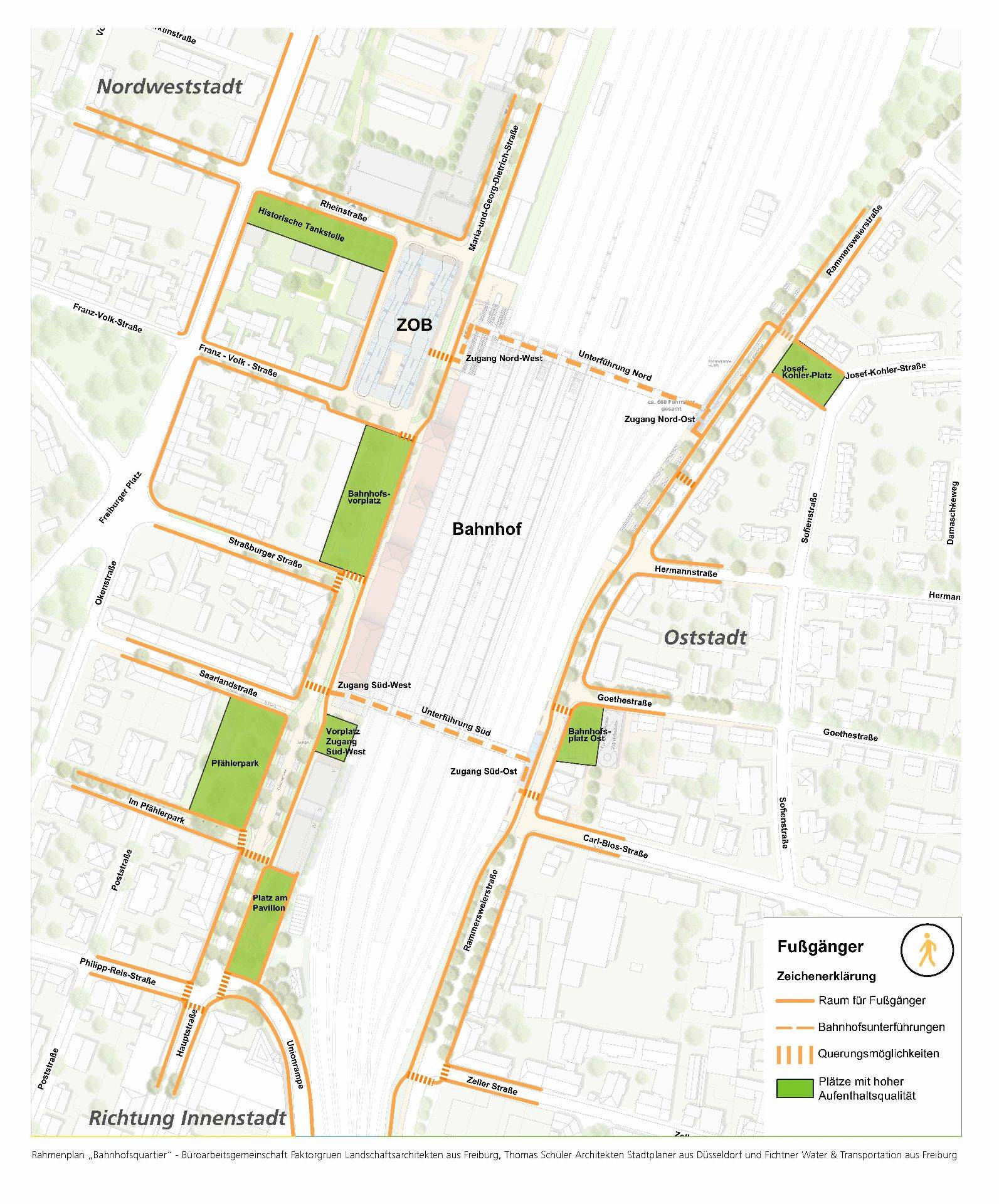 Quelle: Rahmenplan „Bahnhofsquartier“ - Büroarbeitsgemeinschaft Faktorgruen Landschaftsarchitekten aus Freiburg, Thomas Schüler Architekten Stadtplaner aus Düsseldorf und Fichtner Water & Transportation aus Freiburg